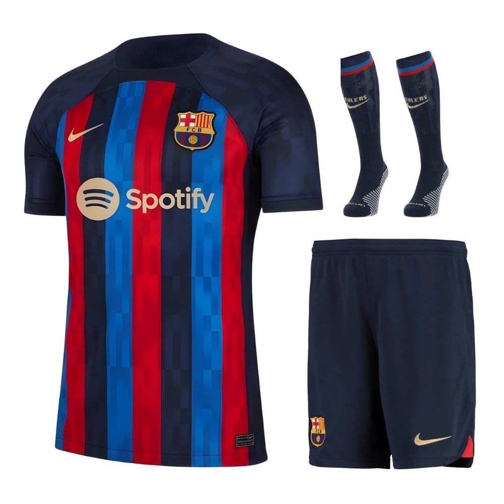 Ensemble Maillot + Short FC Barcelone Officiel - Taille Enfant 12 Ans, Polyester, Collection Officielle Barça