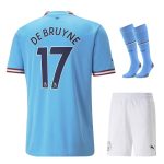 Manchester City Home Child Kit Shirt 2022 2023 De Bruyne (1)