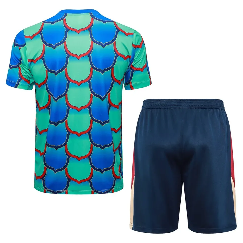Ensemble Maillot Short Barca 2024 2025 Bleu Vert
