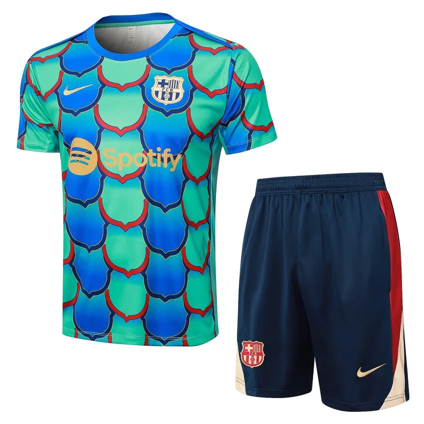 Ensemble Maillot Short Barca 2024 2025 Bleu Vert