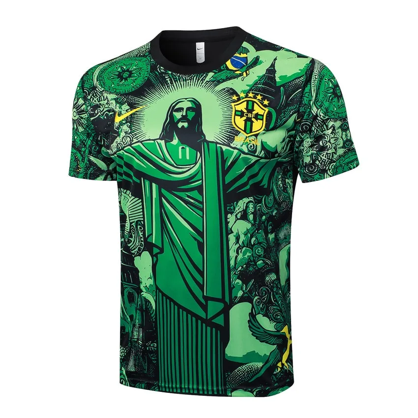 Ensemble Maillot Short Bresil 2024 2025 Vert Motif