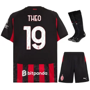 Maglia Home Kit Bambino AC Milan 2025 2026 Theo