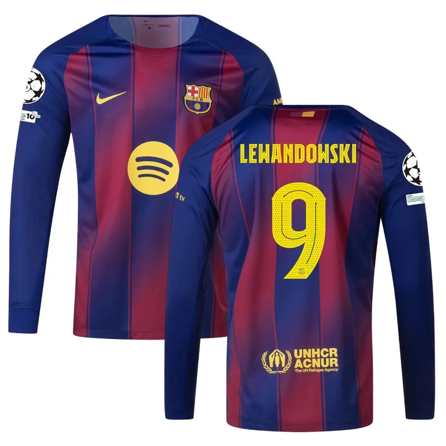 Maillot Barca Domicile 2025 2026 Lewandowski Manches Longues UCL