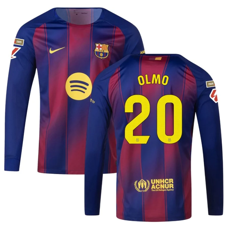 Maillot Barca Domicile 2025 2026 Olmo Manches Longues La Liga (1) Maillot Barca Domicile 2025 2026 Olmo Manches Longues La Liga