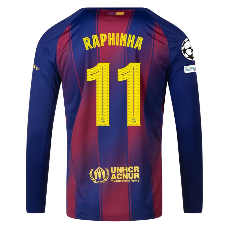 Maillot Barca Domicile 2025 2026 Raphinha Manches Longues UCL