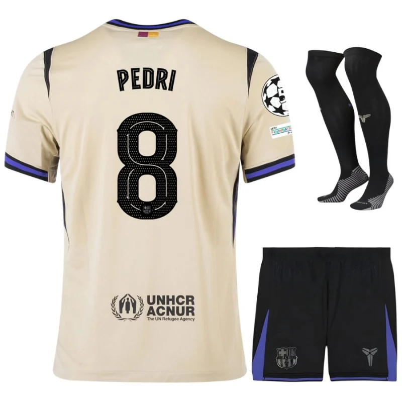 Barca Away Kids Kit Jersey 2025 2026 Pedri UCL