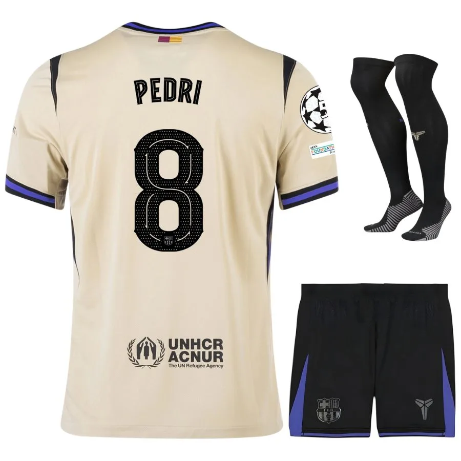 Barca Away Kids Kit Jersey 2025 2026 Pedri UCL