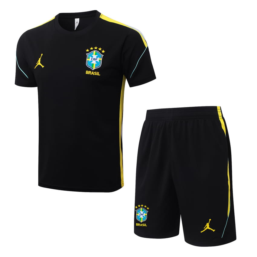 Ensemble Maillot Short Bresil 2026 2027 Noir Jaune