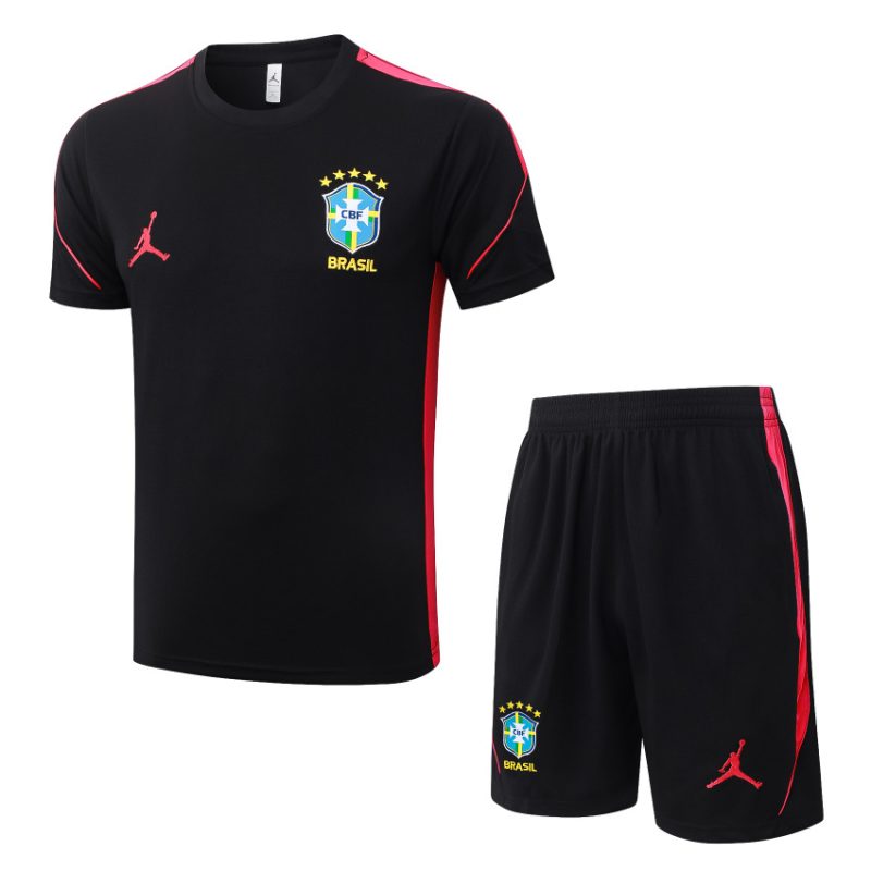 Ensemble Maillot Short Bresil 2026 2027 Noir Rouge