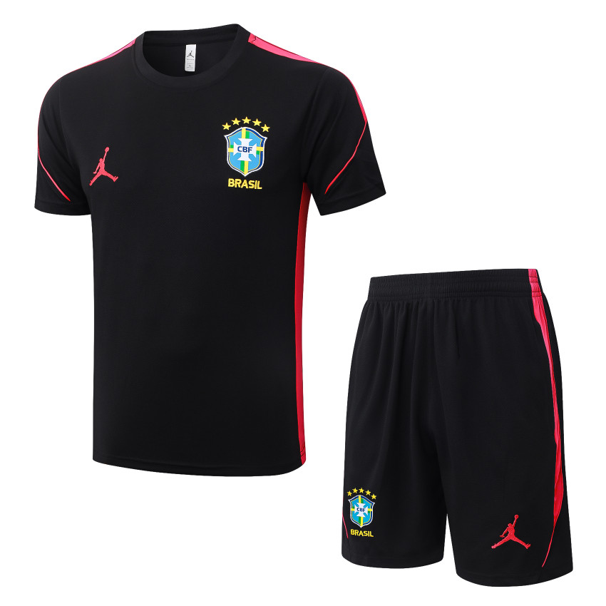 Ensemble Maillot Short Bresil 2026 2027 Noir Rouge