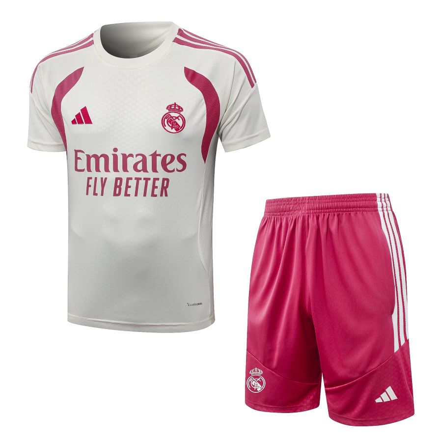 Ensemble Maillot Short Real Madrid 2026 2027 Beige Rouge (1)